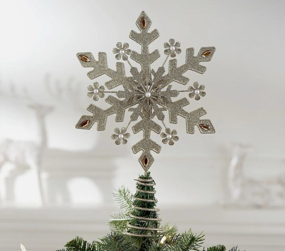 Bethlehem Lights 13" Metallic Snowflake Tree Topper Christmas in Silver QVC